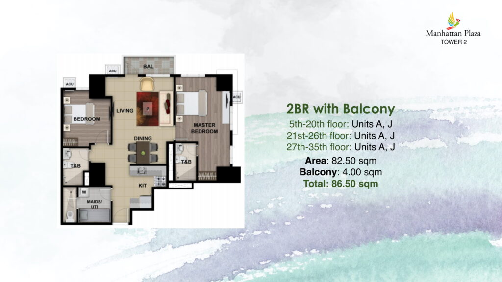 2 Bedroom 86.5 SQM Unit A and J - Layout