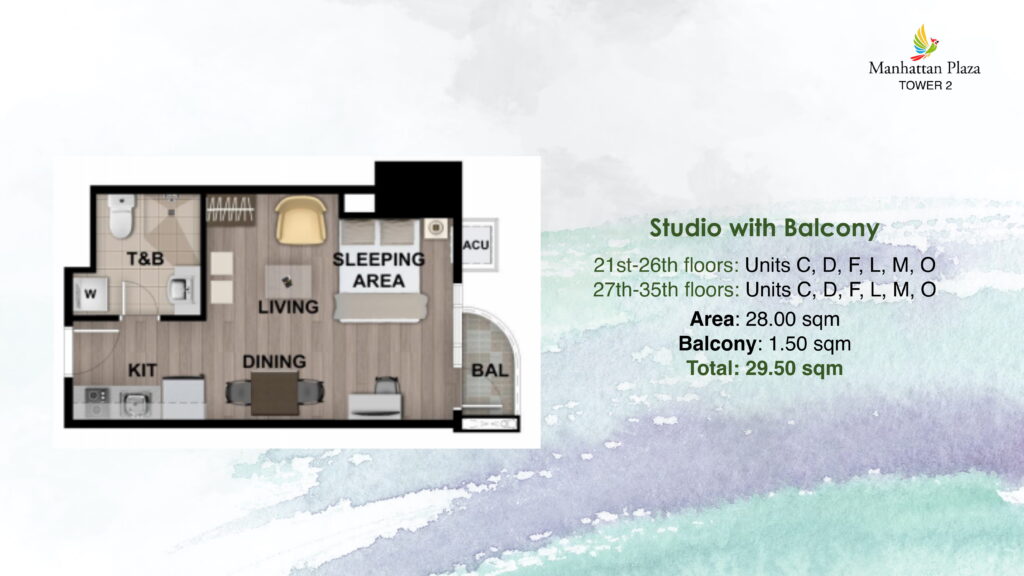 Studio with Balcony 29.5 SQM - Layout