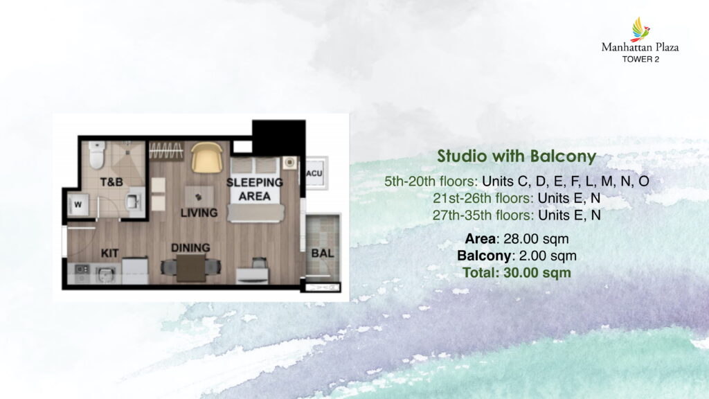 Studio with Balcony 30 SQM - Layout